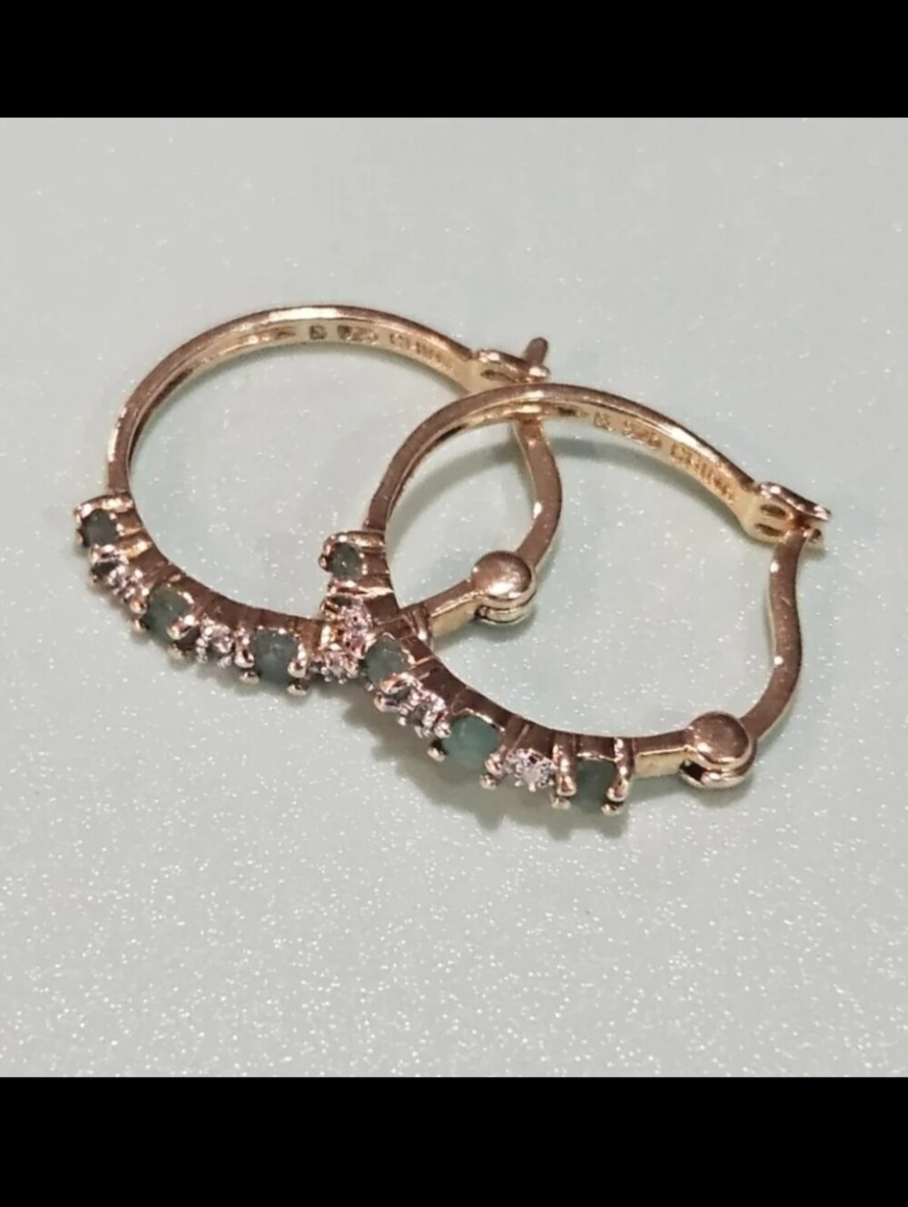 Vintage Jade and Diamond Hoop Earrings